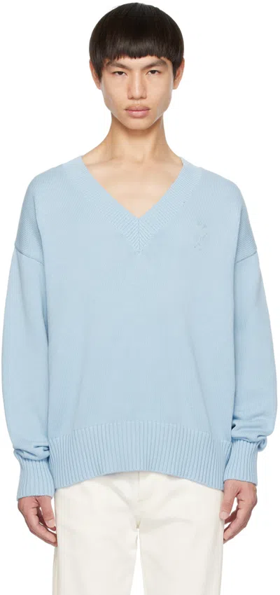 Ami Alexandre Mattiussi Blue Ami De Cœur Sweater In Sky Blue/sky Blue/46