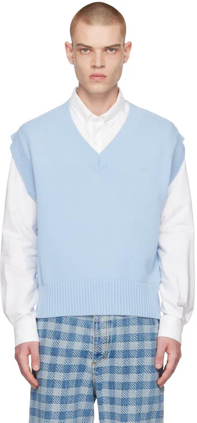 Ami Alexandre Mattiussi Ami Ami De Coeur Logo Embroidered Knitted Vest In Sky Blue/sky Blue/46