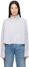 Ami Alexandre Mattiussi Blue & Off-white Cotton Cropped Oversized Shirt In Note Bleue/blanc Cre