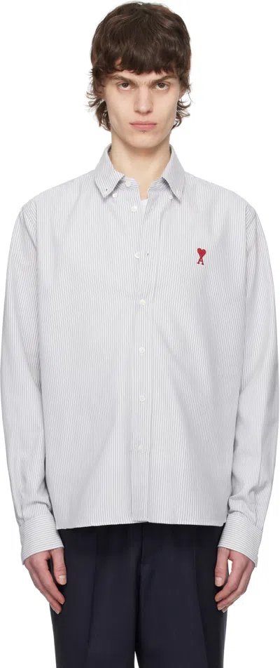Ami Alexandre Mattiussi Blue & White Cotton Button-down Ami De Coeur Shirt In 4503 Note Bleue/blan