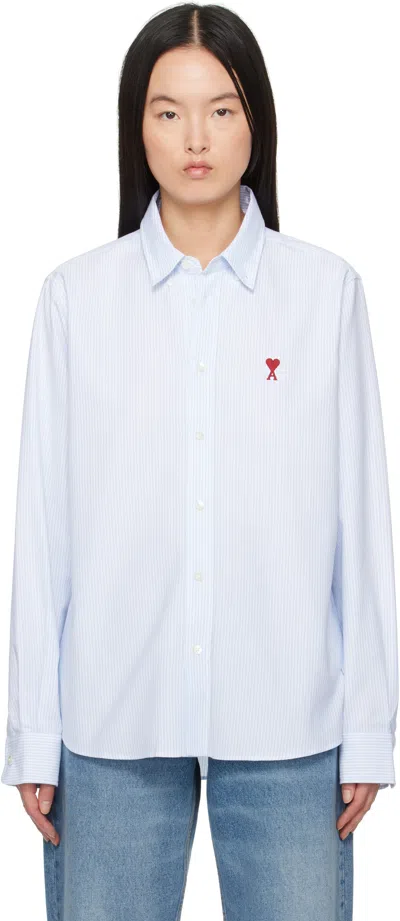 Ami Alexandre Mattiussi Blue & White Cotton Button-down Ami De Coeur Shirt In Sky Blue/natural Whi