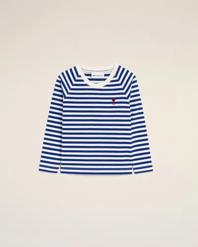 Ami Alexandre Mattiussi Blue And White Mariniere Cotton T-shirt With Ami De Coeur Blue In Royal Blue/ White
