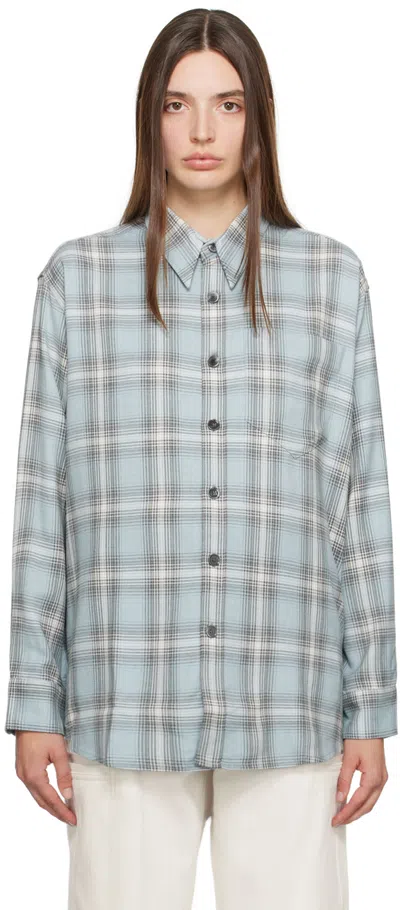 Ami Alexandre Mattiussi Blue Check Shirt In Blue/pearl Grey/445