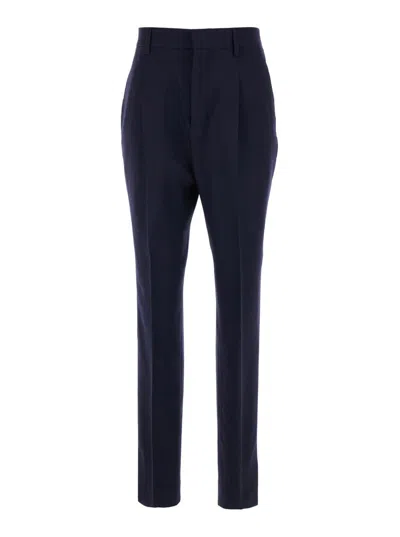 AMI ALEXANDRE MATTIUSSI BLUE CIGARETTE PANTS IN WOOL WOMAN