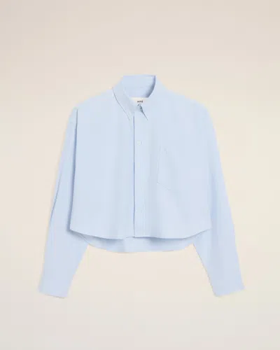 AMI ALEXANDRE MATTIUSSI BLUE COTTON AMI DE COEUR CROPPED OVERSIZED SHIRT BLUE