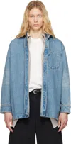 Ami Alexandre Mattiussi Denim Shirt With Classic Collar And Embroidered Detailing In Used Blue/480
