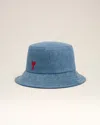 Ami Alexandre Mattiussi Ami Paris Blue Fisherman Hat With Logo Embroidered On The Front In Denim Woman In Blue