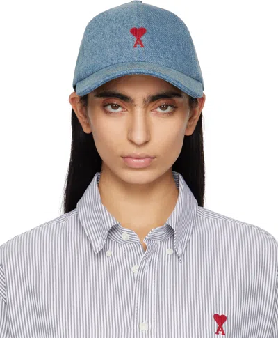 AMI ALEXANDRE MATTIUSSI BLUE COTTON AMI DE COEUR EMBROIDERY CAP