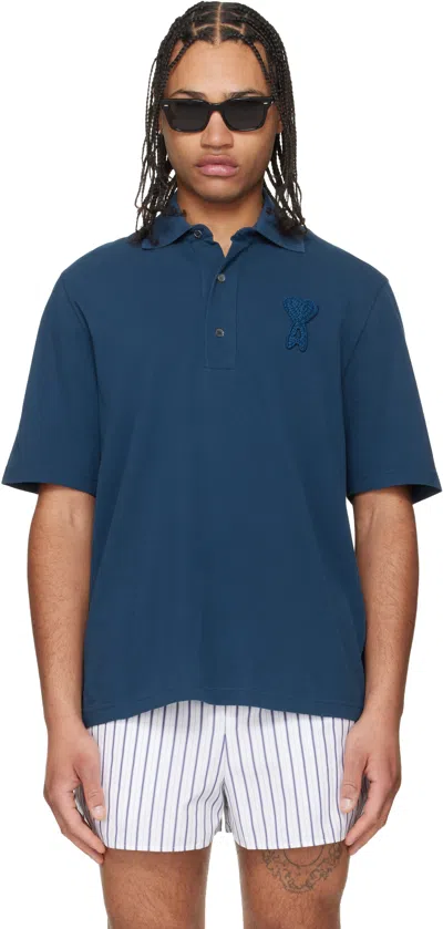 Ami Alexandre Mattiussi Blue Polo Shirt With Adc Patch Logo In Cotton Uomo In Multi