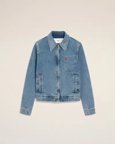 AMI ALEXANDRE MATTIUSSI BLUE COTTON AMI DE COEUR ZIPPED JACKET BLUE