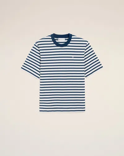Ami Alexandre Mattiussi Blue Cotton Boxy Fit Mariniere Ami De Coeur T-shirt Blue In Multi