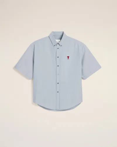 Ami Alexandre Mattiussi Blue Cotton Boxy Fit Short Sleeves Shirt Blue In Blue Note