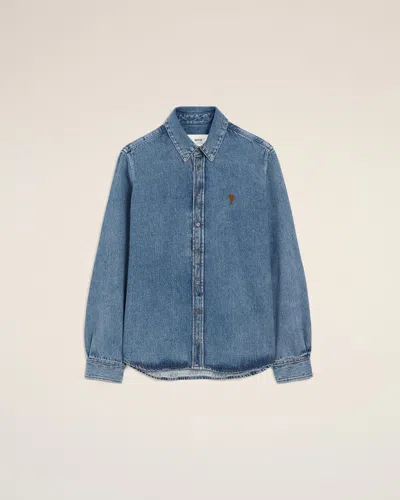 Ami Alexandre Mattiussi Blue Cotton Button Down Ami De Coeur Shirt Blue