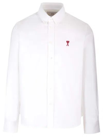 Ami Alexandre Mattiussi Blue Cotton Button-down Ami De Coeur Shirt In White