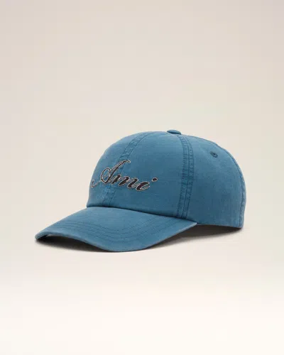 Ami Alexandre Mattiussi Blue Cotton Cap With Ami Paris Emboirery Blue