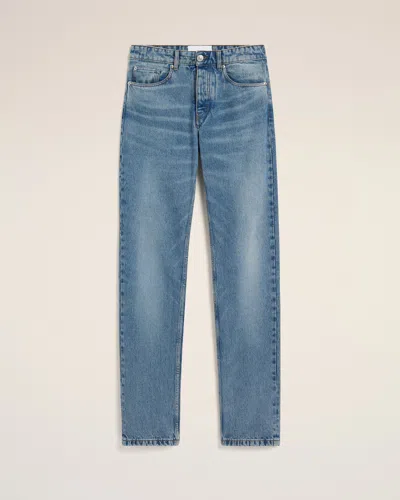 Ami Alexandre Mattiussi Ami Straight-leg Denim Jeans With Faded Blue Wash And Leather Accent