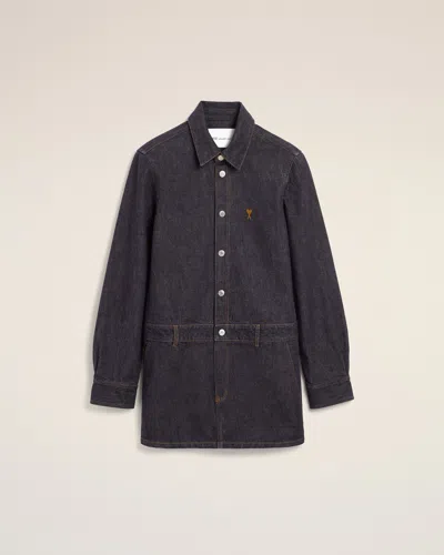 Ami Alexandre Mattiussi Blue Cotton Denim Shirt Dress With Ami De Coeur Blue