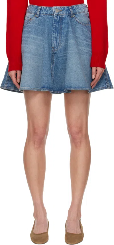 Ami Alexandre Mattiussi Blue Cotton Flare Denim Miniskirt In Used Blue/480