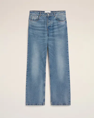 Ami Alexandre Mattiussi Ami Straight-leg Denim Jeans With Faded Blue Wash And Leather Accent