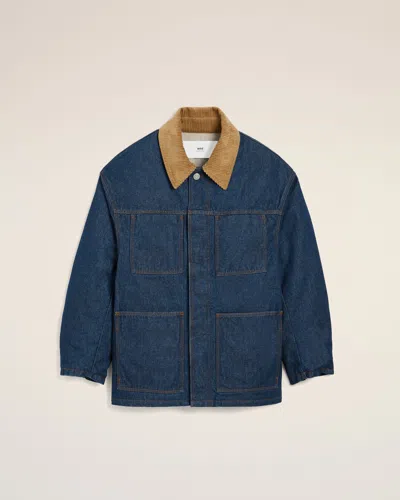 AMI ALEXANDRE MATTIUSSI BLUE COTTON PADDED WORKER JACKET BLUE