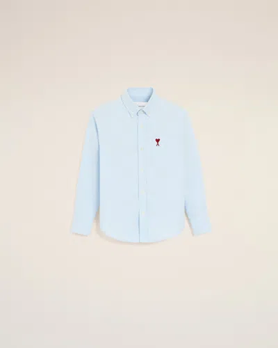 Ami Alexandre Mattiussi Blue Cotton Shirt With Ami De Coeur Blue