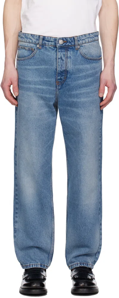 AMI ALEXANDRE MATTIUSSI BLUE COTTON TAPERED FIT JEANS