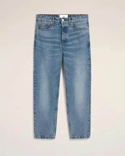 Ami Alexandre Mattiussi Ami Straight-leg Denim Jeans With Faded Blue Wash And Leather Accent