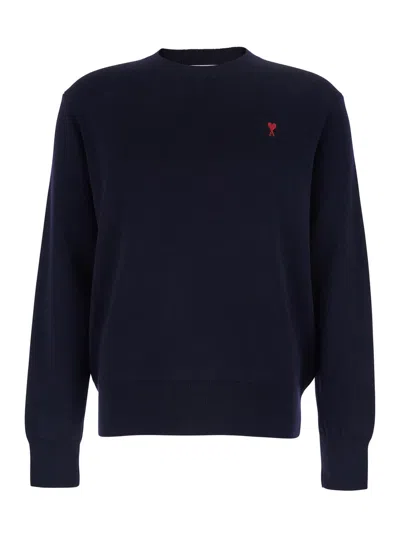 Ami Alexandre Mattiussi Ami Paris Men Blue Crewneck Sweater With Adc Embroidery On The Front In Wool Blend Man