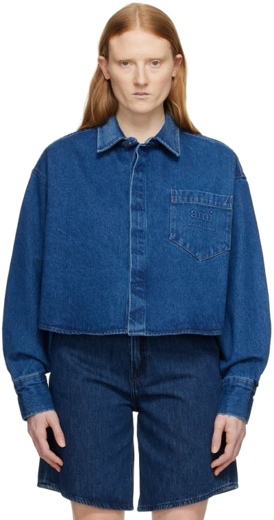 Ami Alexandre Mattiussi Blue Cropped Shirt In Used Blue/480