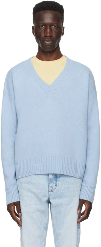 Ami Alexandre Mattiussi Blue Cropped Sweater In Cashmere Blue/484