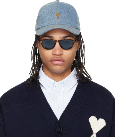 Ami Alexandre Mattiussi Blue Denim Ami De Coeur Embroidery Cap