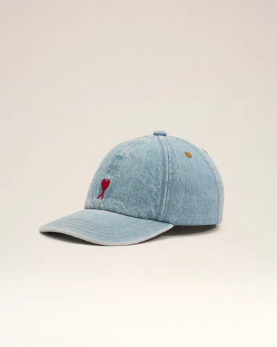 Ami Alexandre Mattiussi Blue Denim Cotton Cap With Ami De Coeur Blue