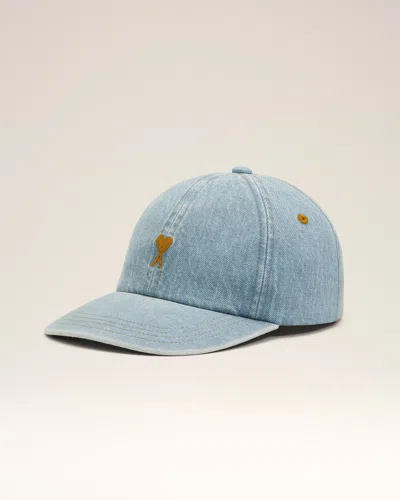 Ami Alexandre Mattiussi Blue Denim Cotton Cap With Ami De Coeur Blue In Used Blue