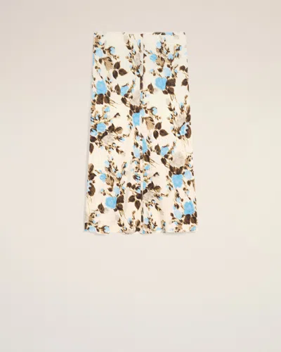 AMI ALEXANDRE MATTIUSSI BLUE FLOWER PRINTED  RAW EDGES DETAILS MIDI SKIRT BLUE