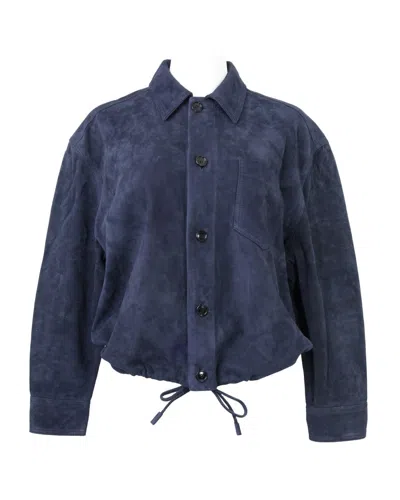 Ami Alexandre Mattiussi Blue Goat Leather Jacket With Adjustable Hem