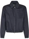 Ami Alexandre Mattiussi Smooth-finish Blue Cotton Jacket With Zip Closure In Black