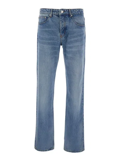 AMI ALEXANDRE MATTIUSSI BLUE JEANS WITH BELT LOOPS AND LOGO PATCH ON THE REAR IN DENIM MAN