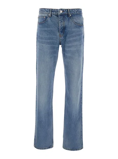 AMI ALEXANDRE MATTIUSSI BLUE JEANS WITH BELT LOOPS AND LOGO PATCH ON THE REAR IN DENIM MAN
