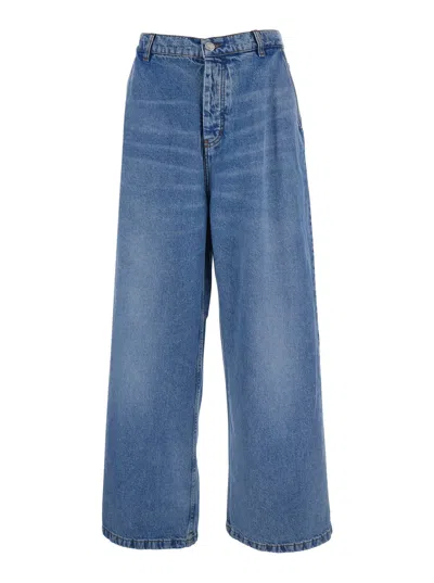 AMI ALEXANDRE MATTIUSSI BLUE JEANS WITH BELT LOOPS AND WIDE LEG IN DENIM MAN