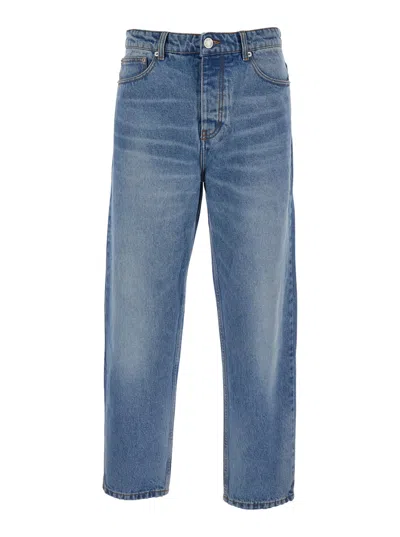 Ami Alexandre Mattiussi Blue Jeans With Tapered Leg And Logo Patch On The Rear In Denim Man