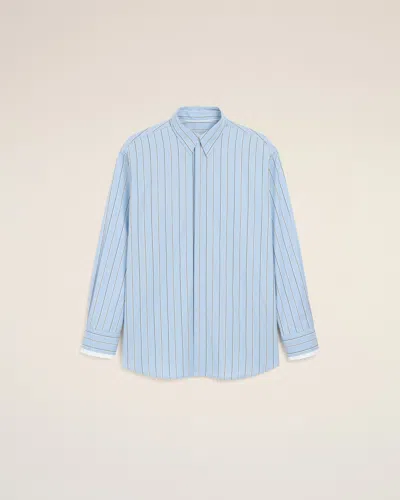 Ami Alexandre Mattiussi Blue Large Striped Cotton Shirt With Removable Collar Blue In Cashmere Blue/ Ivory