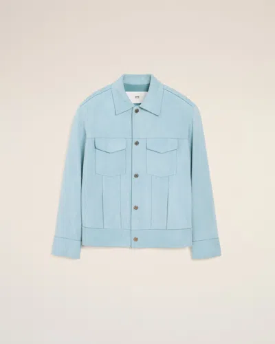 Ami Alexandre Mattiussi Blue Leather Trucker Jacket Blue