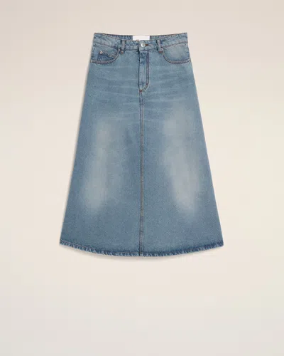 Ami Alexandre Mattiussi Blue Long A-line Cotton Skirt Blue