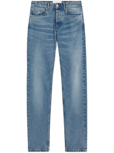 Ami Alexandre Mattiussi Ami Straight-leg Denim Jeans With Faded Blue Wash And Leather Accent