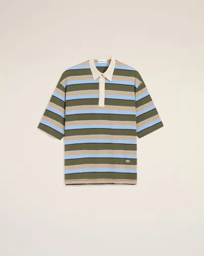 Ami Alexandre Mattiussi Striped Cotton Ami Patch Polo Shirt In Green
