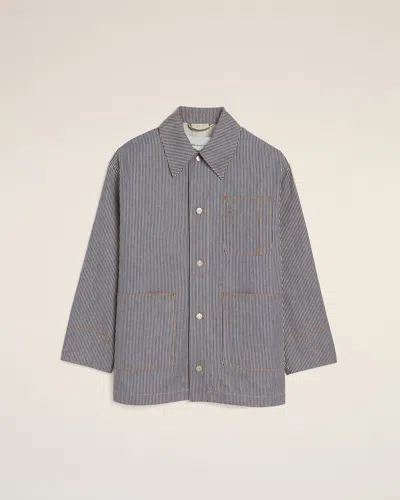 Ami Alexandre Mattiussi Blue Striped Cotton Worker Jacket With Ami De Coeur Multicolor In Gray