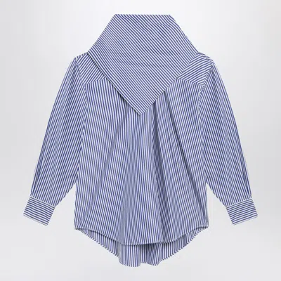 AMI ALEXANDRE MATTIUSSI BLUE STRIPED POPLIN SHIRT WITH SCARF