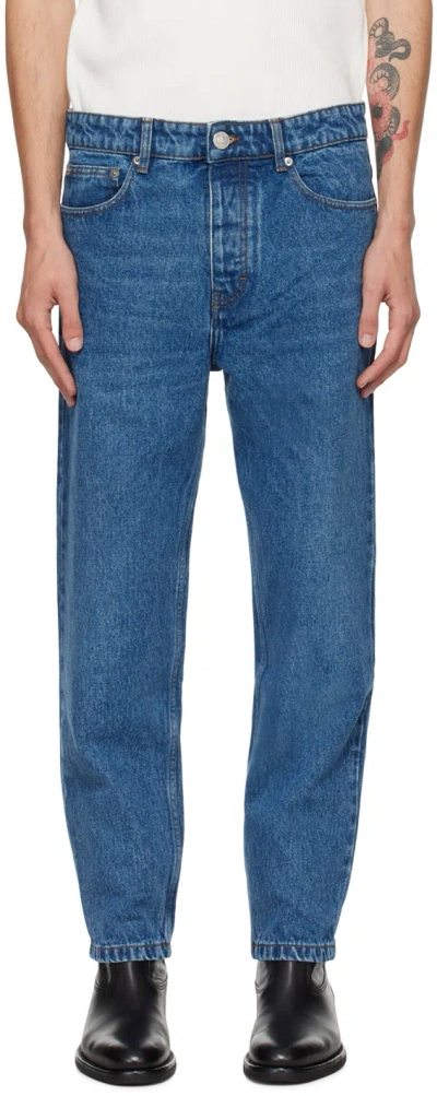 Ami Alexandre Mattiussi Blue Tapered Fit Jeans In Used Blue/480