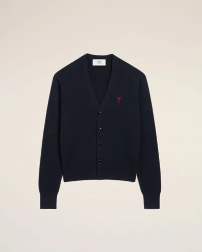 Ami Alexandre Mattiussi Ami Paris Men Blue Cardigan With V Neck And Adc Embroidery On The Front In Wool Blend Man