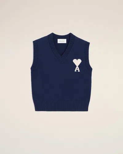 Ami Alexandre Mattiussi Blue Wool And Cotton Sleeveless Ami De Coeur Sweater Blue